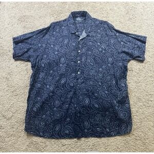 Polo Ralph Lauren Shirt Mens 2XL 100% Linen Paisley Cambridge Blue Half Button